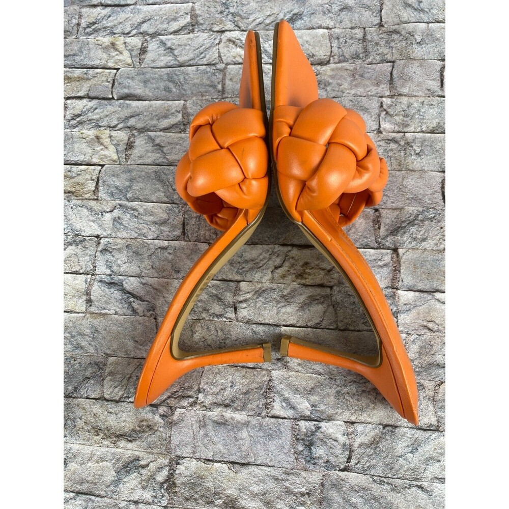 Lemonade Womens Sz 8.5 Orange Knotted Open Square Toe Slip On Spike Heels - Picture 5 of 9